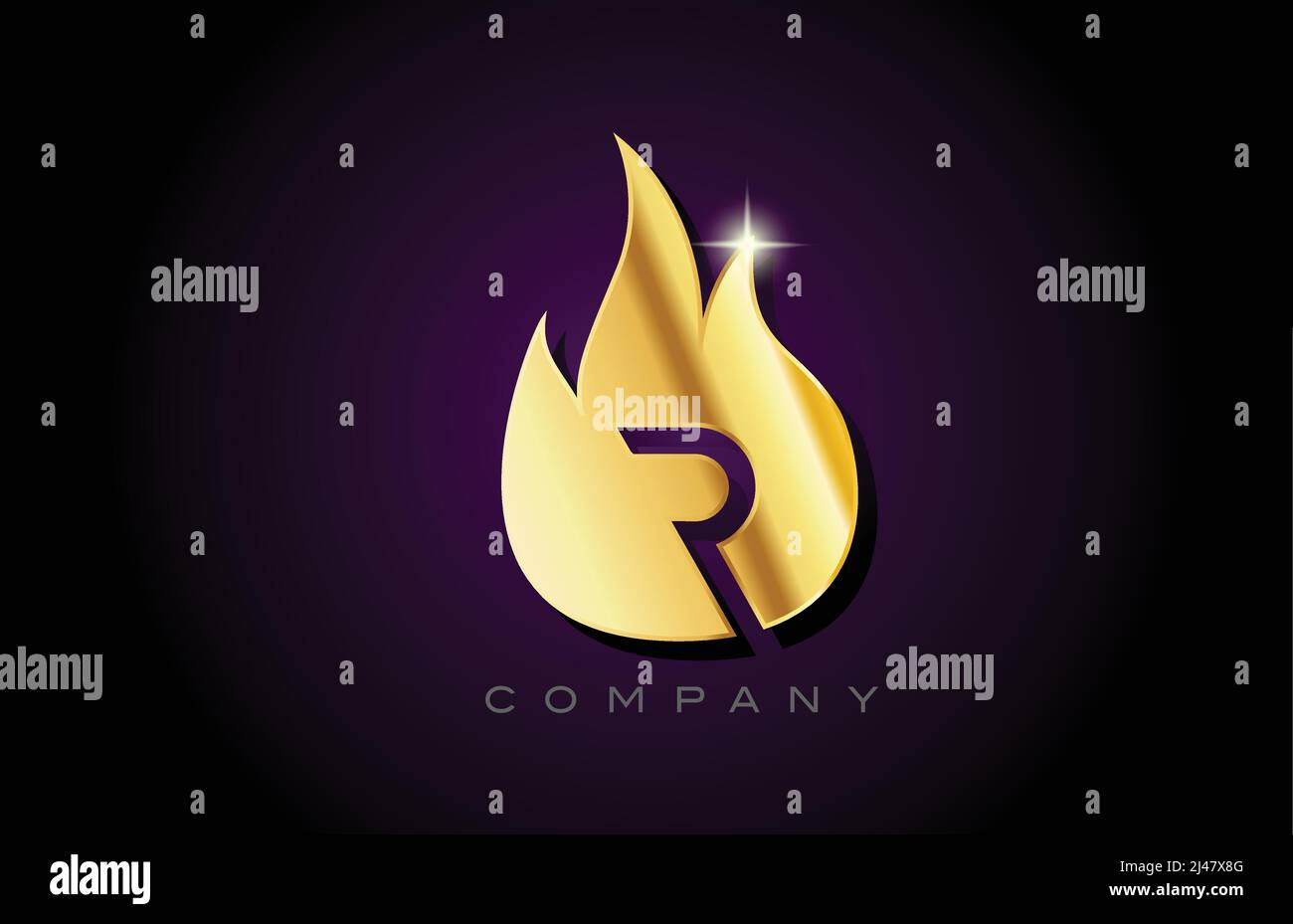 gold golden flames R alphabet letter logo design. Creative icon ...