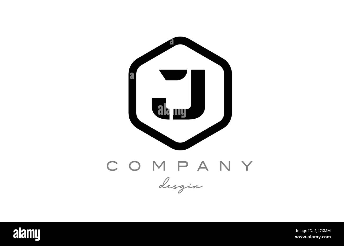 black and white J alphabet letter logo icon design with hexagon ...