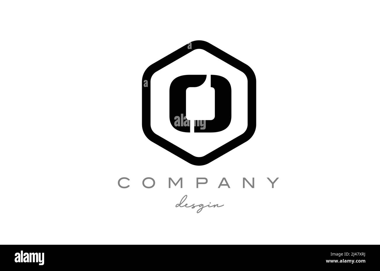 black and white O alphabet letter logo icon design with hexagon ...