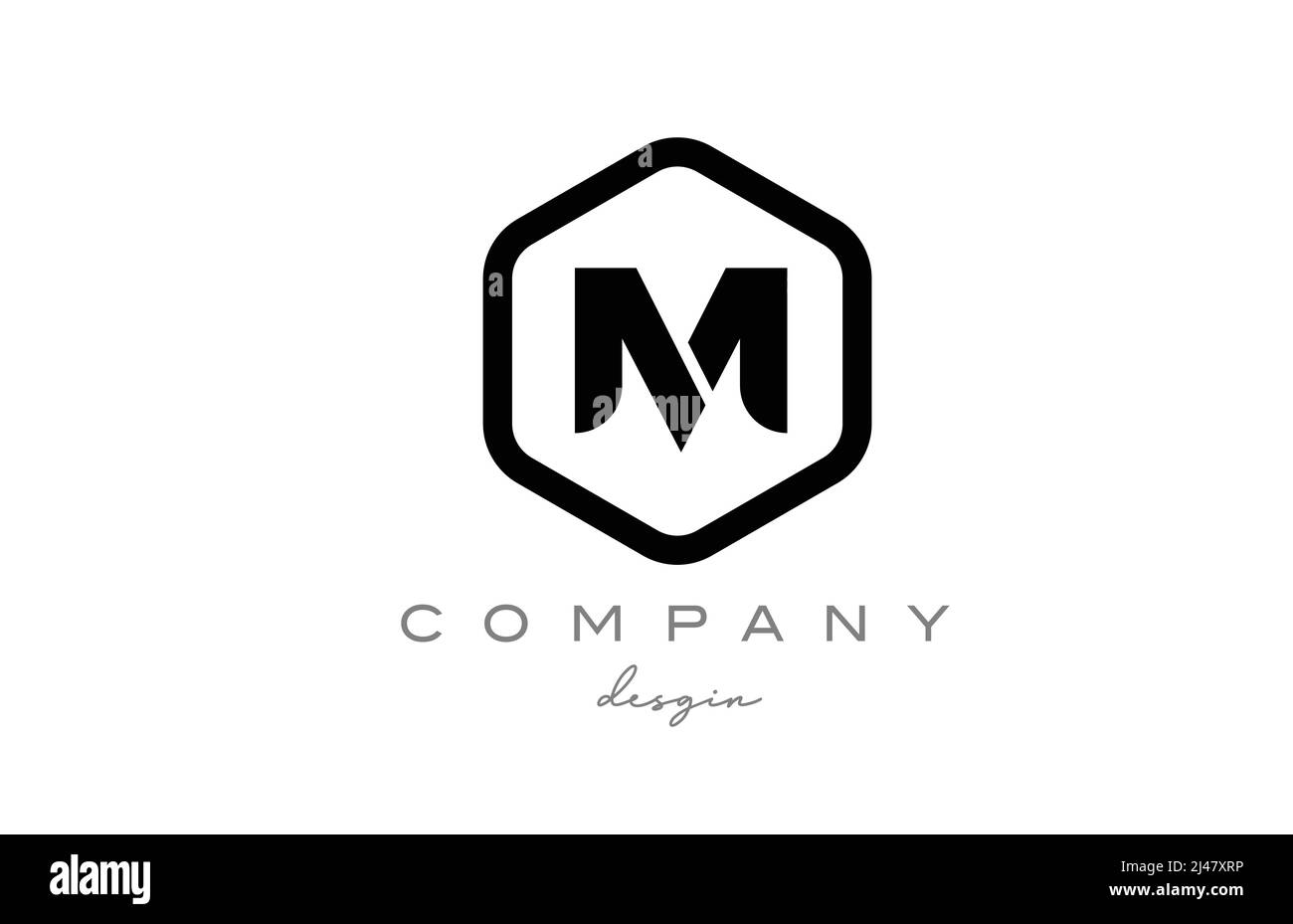 black and white M alphabet letter logo icon design with hexagon ...