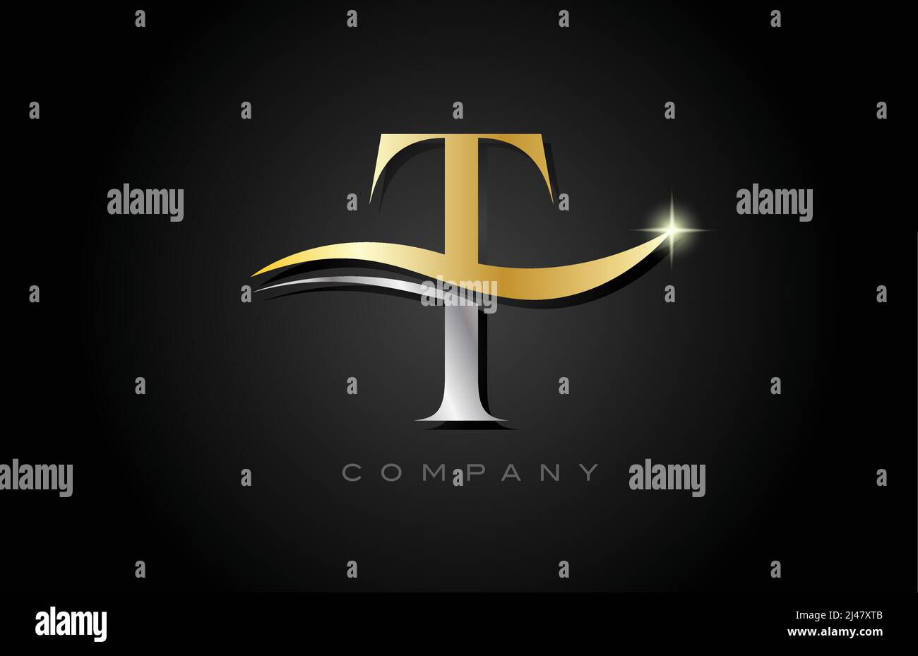 gold grey T alphabet letter logo design. Creative icon template for ...