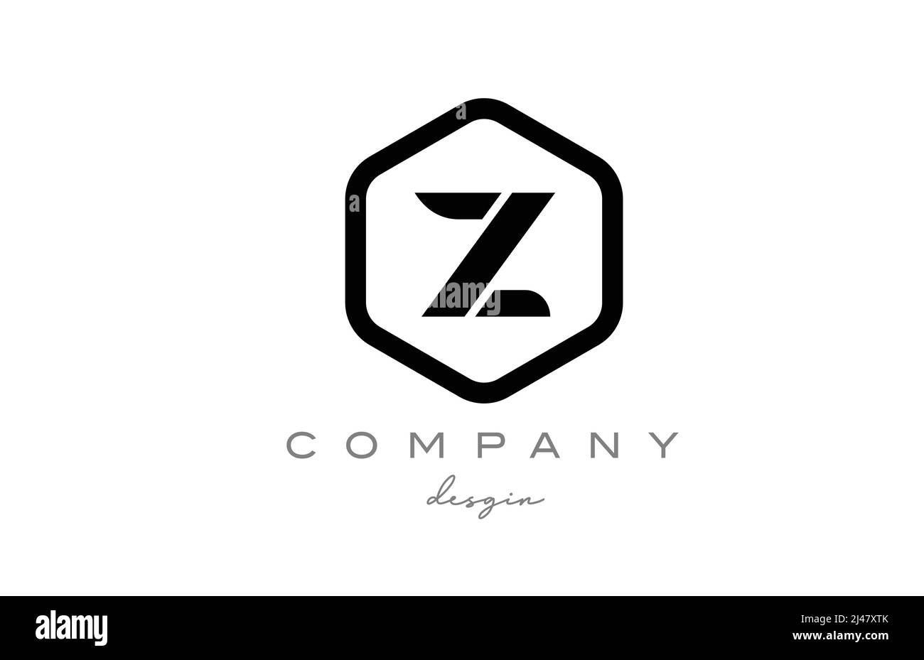 black and white Z alphabet letter logo icon design with hexagon ...