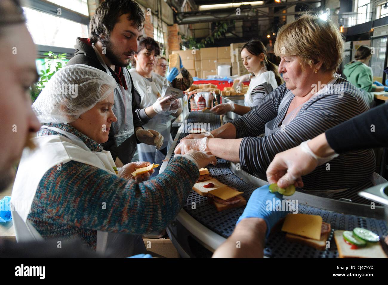 Lviv, Ukraine. 7th Apr, 2022. Staff members of a local restaurant