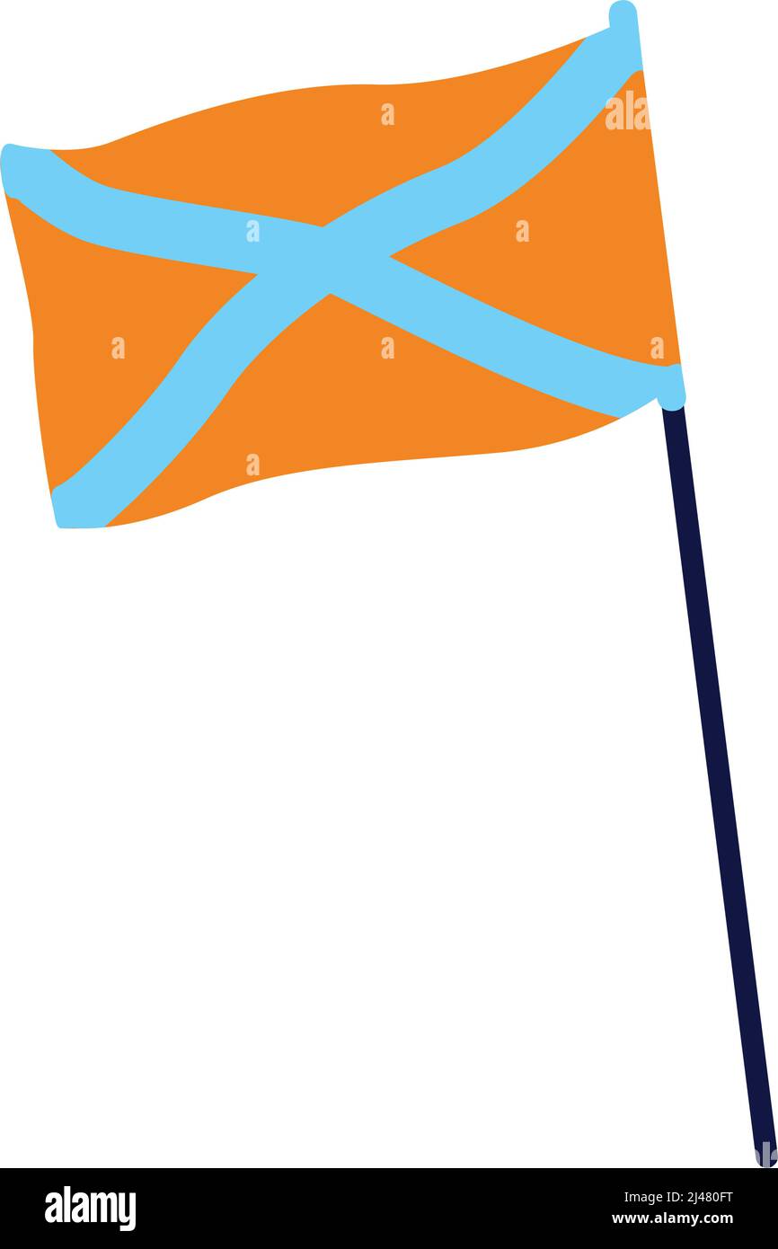Flying orange flag with crossed stripes semi flat color vector object Stock Vector