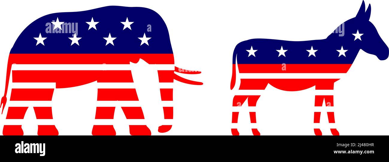 Democrat Donkey and Republican Elephant flat vector illustration Stock Vector