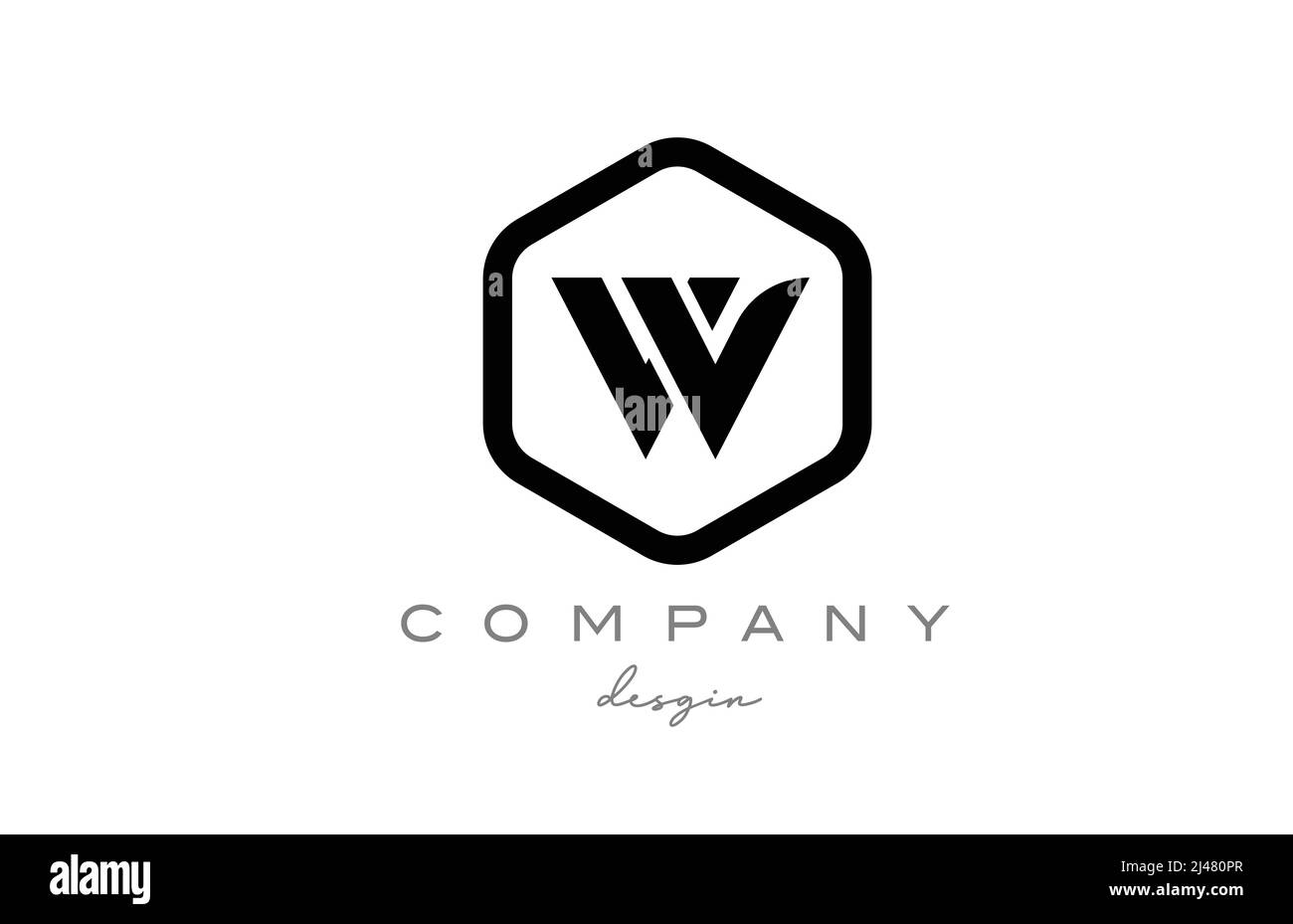 black and white W alphabet letter logo icon design with hexagon ...