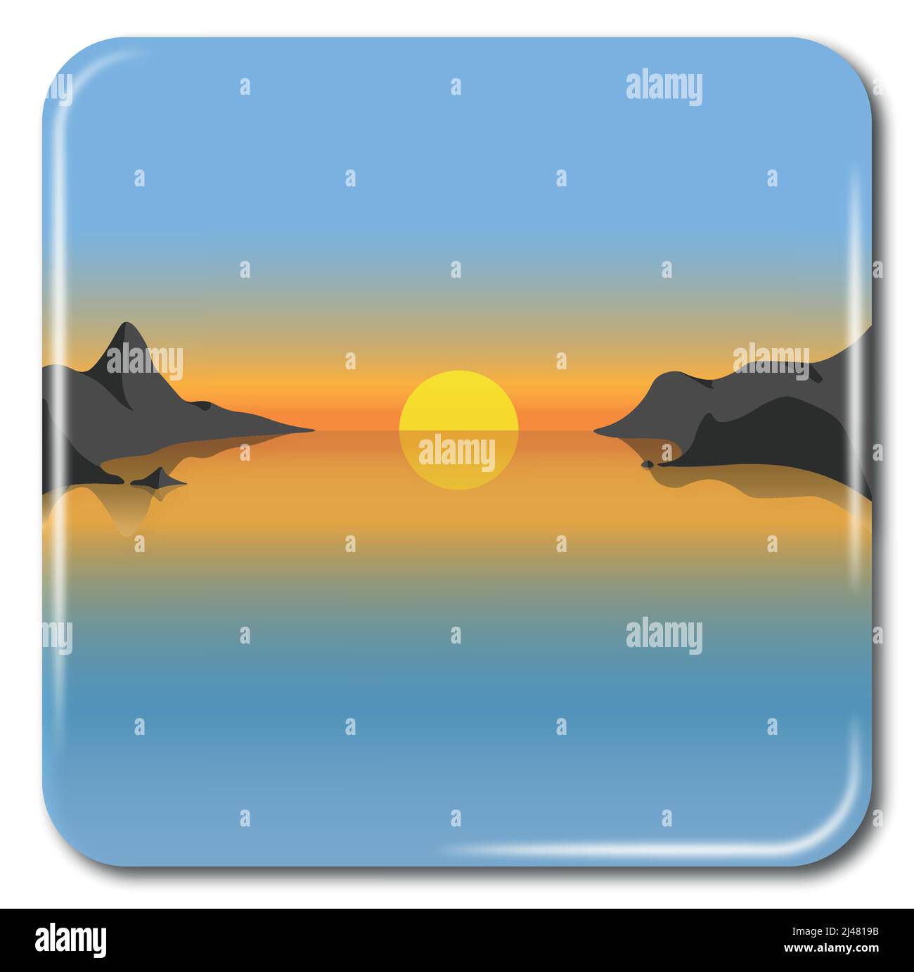 Seascape panorama at dawn icon on white Stock Vector