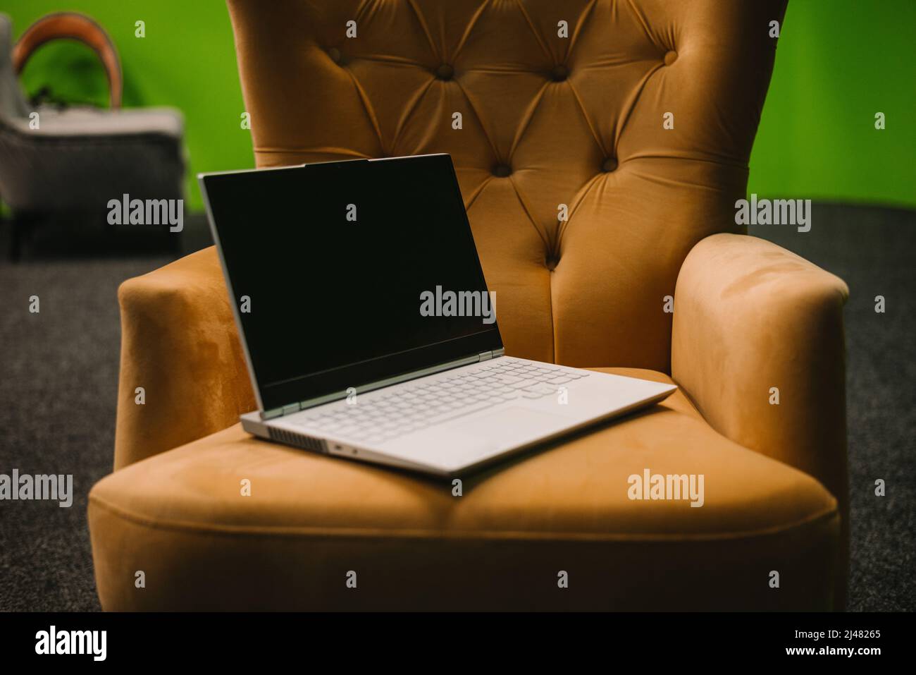 laptop on sofa concept, freelancer working from home Stock Photo
