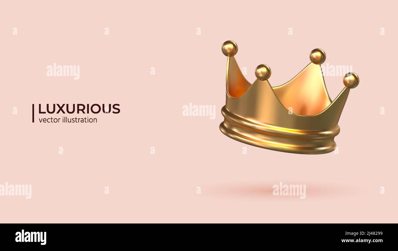 3D Vector Gold royal king crown. Realistic creative conceptual symbol of imperial power. Luxury, wealth and power. Mobile Template Social network. Vector illustration Stock Vector