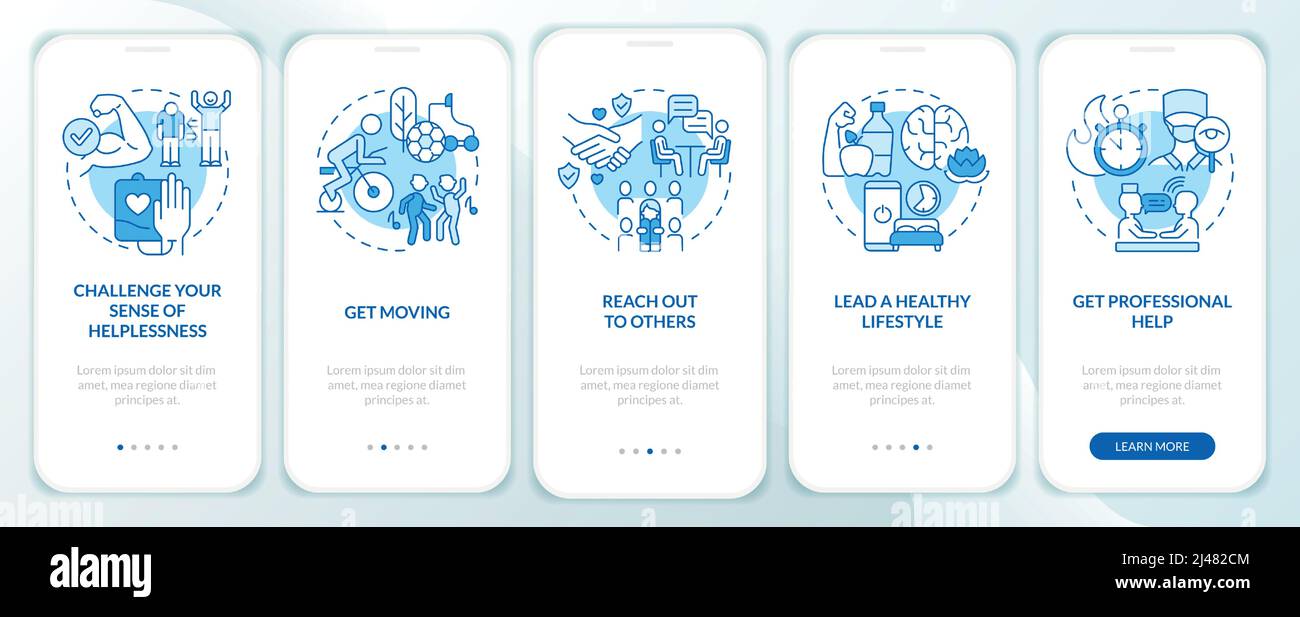 Self-help with PTSD blue onboarding mobile app screen Stock Vector