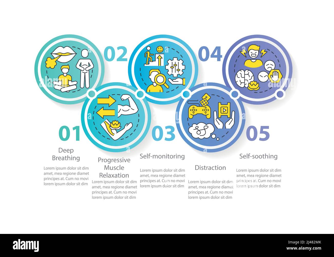 PTSD coping strategies circle infographic template Stock Vector Image