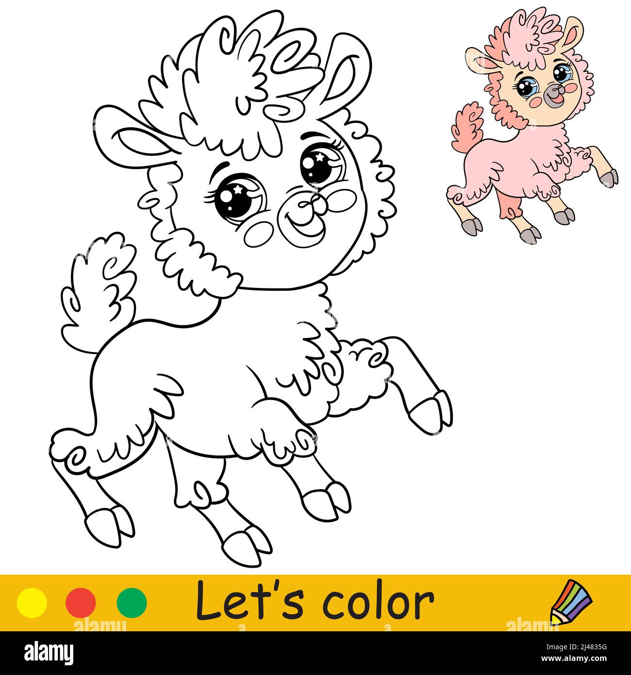 Free Cute Kawaii Llama Printable Colouring Page