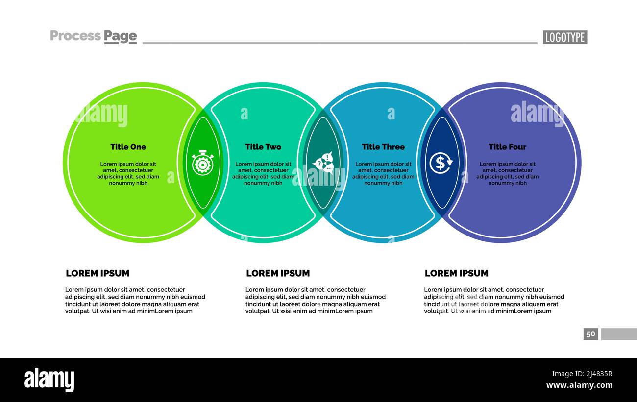 Four circles process chart template. Business data. Abstract elements of diagram, graphic. Project, idea, analitics, training or marketing creative co Stock Vector