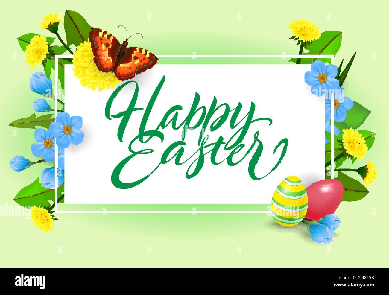 Happy Easter lettering. Springtime inscription with flowers and eggs ...