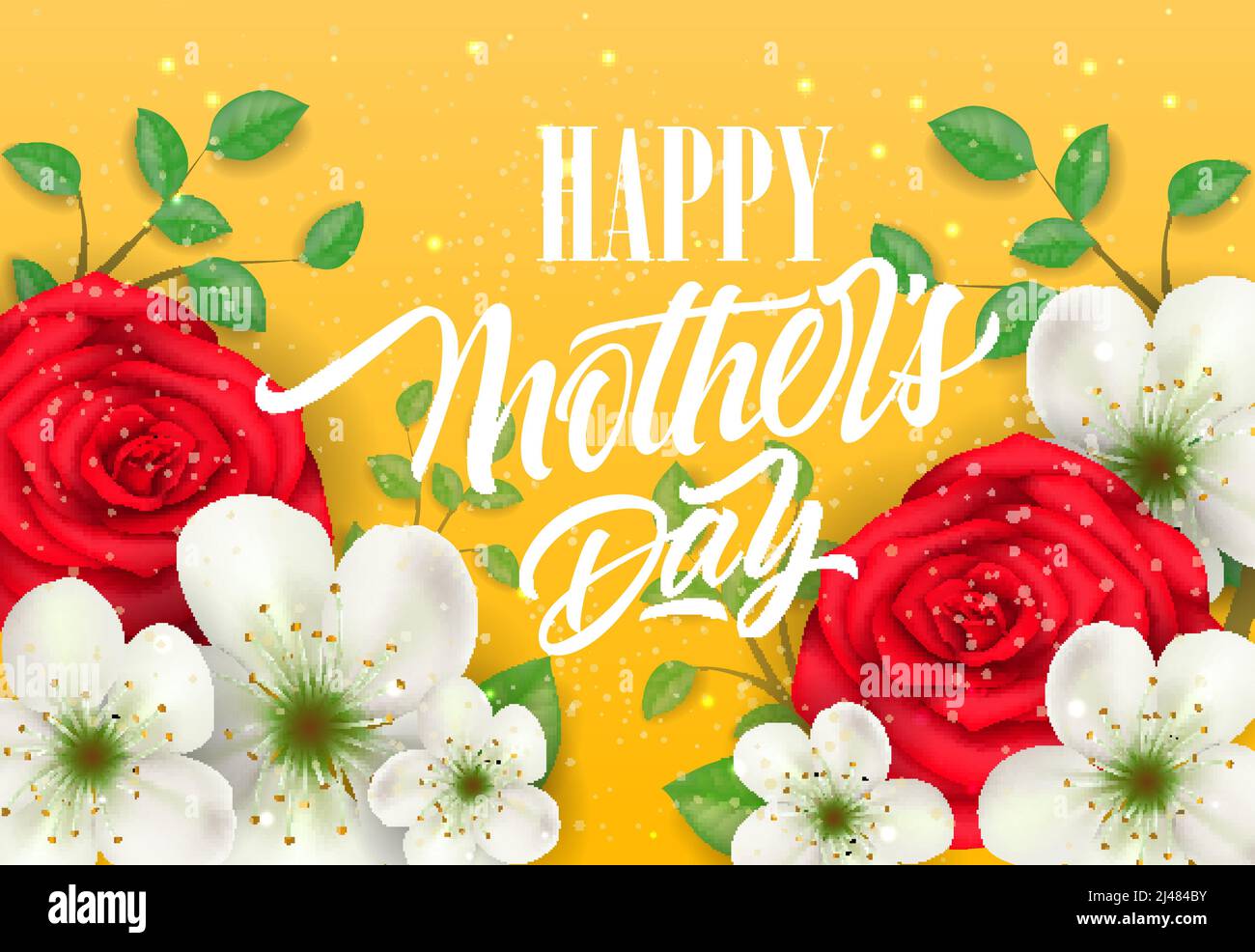Happy Mother Day lettering with flowers on yellow background ...