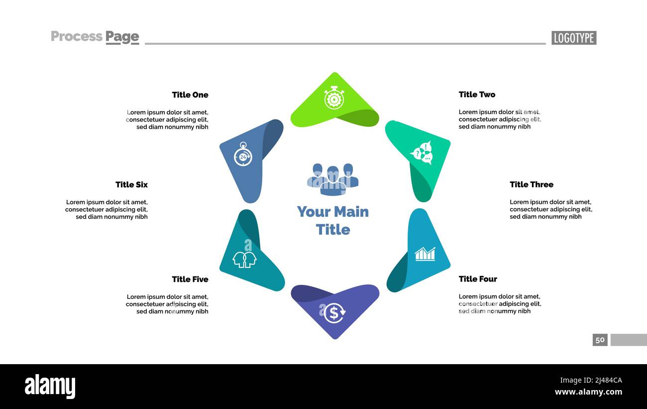 Six points process chart template. Business data visualization. Project ...