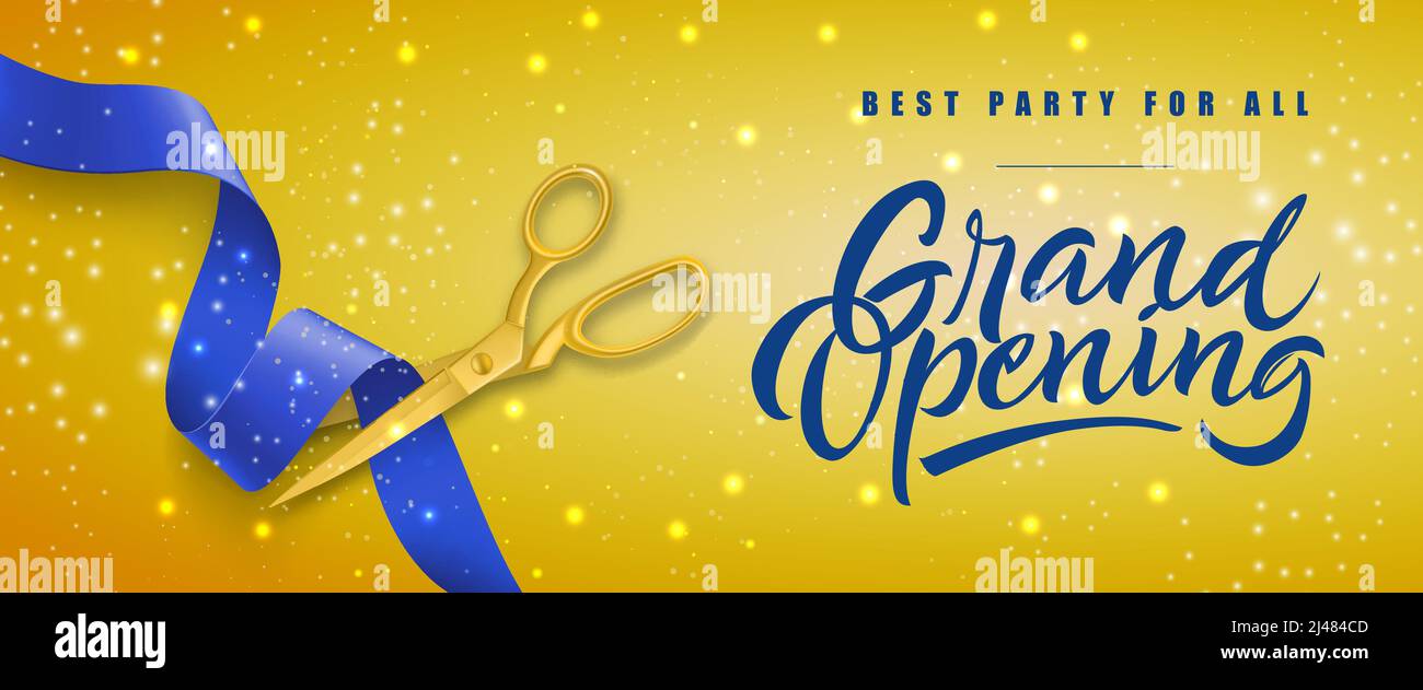 https://c8.alamy.com/comp/2J484CD/grand-opening-best-party-for-all-festive-banner-design-with-gold-scissors-cutting-blue-ribbon-on-yellow-sparkling-background-lettering-can-be-used-f-2J484CD.jpg