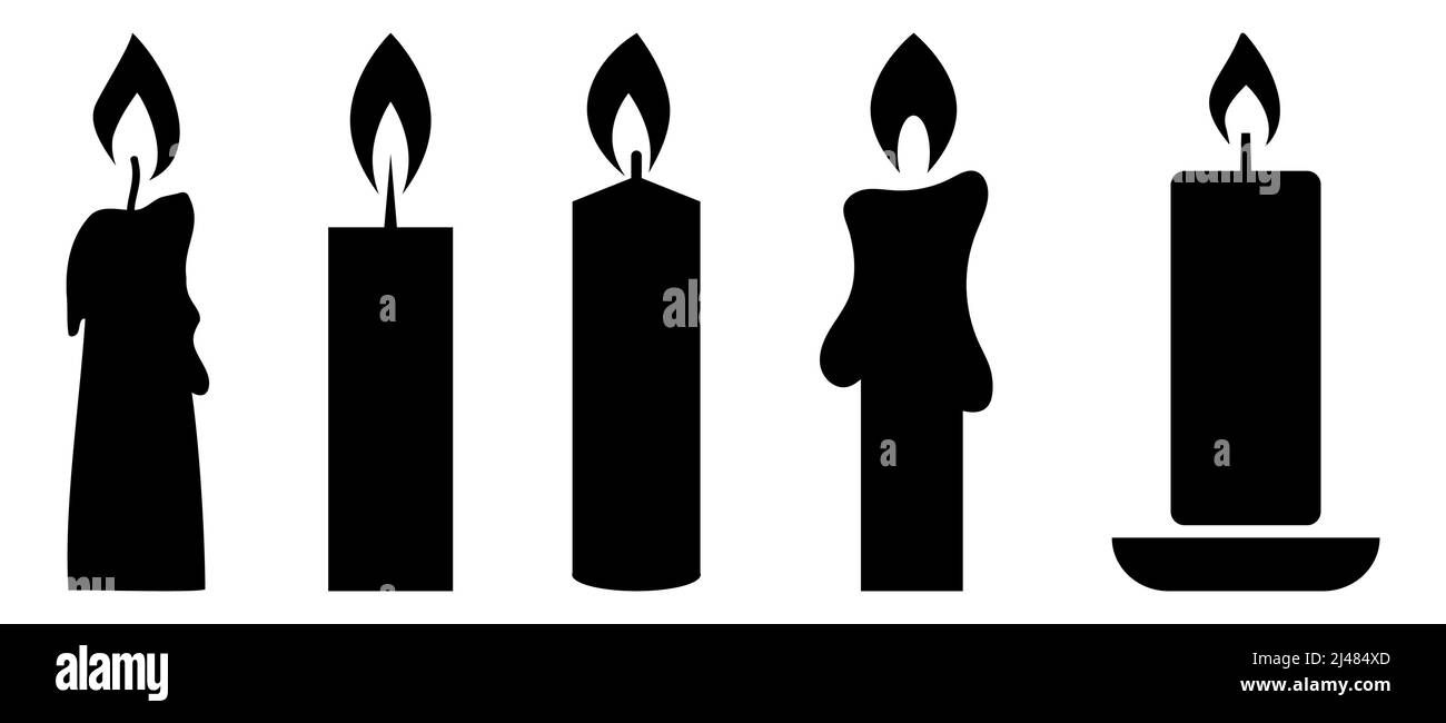Black candle icon set. Vector illustration isolated on white background