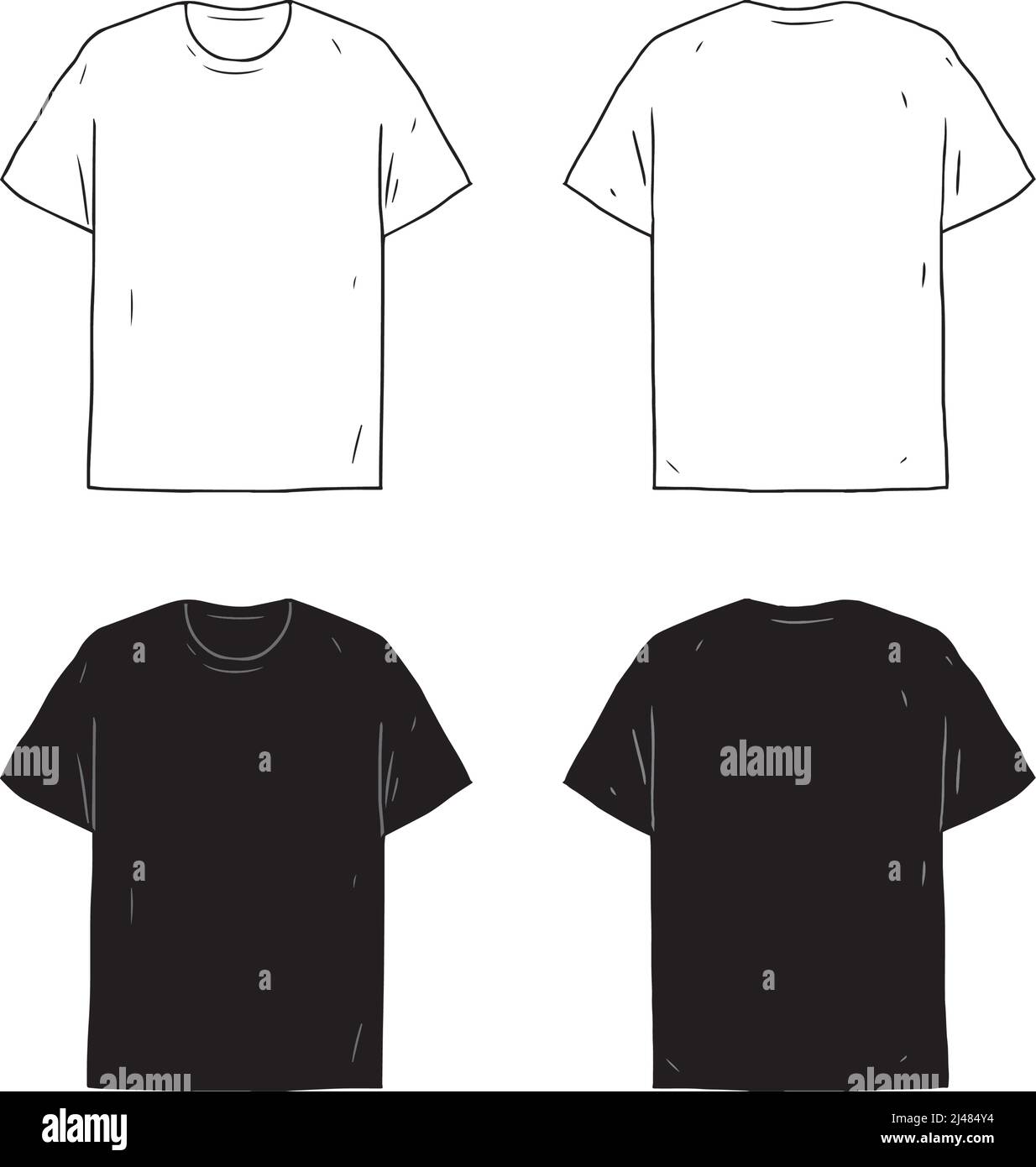 Set of blank T-shirt design template hand drawn vector illustration ...