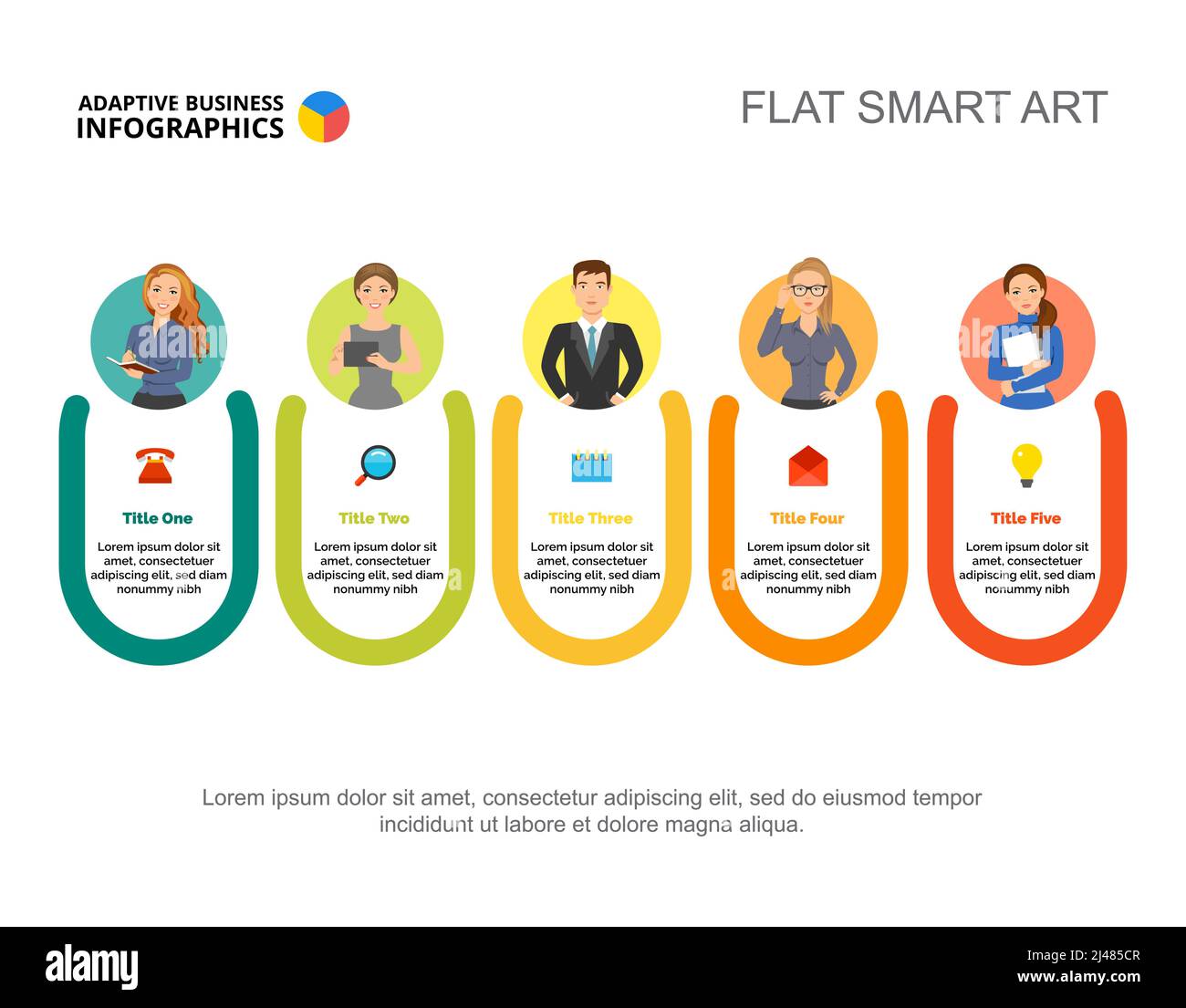 Company departments slide template. Business data. Graph, chart, design. Creative concept for infographic, report. Can be used for topics like managem Stock Vector