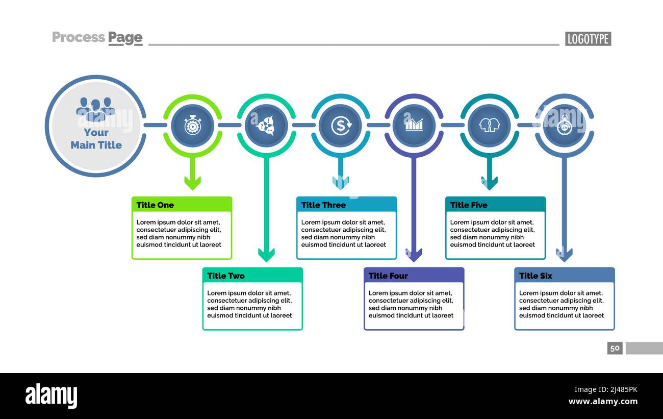 Six Steps Process Chart Slide Template Business Data Flowchart Diagram Design Creative