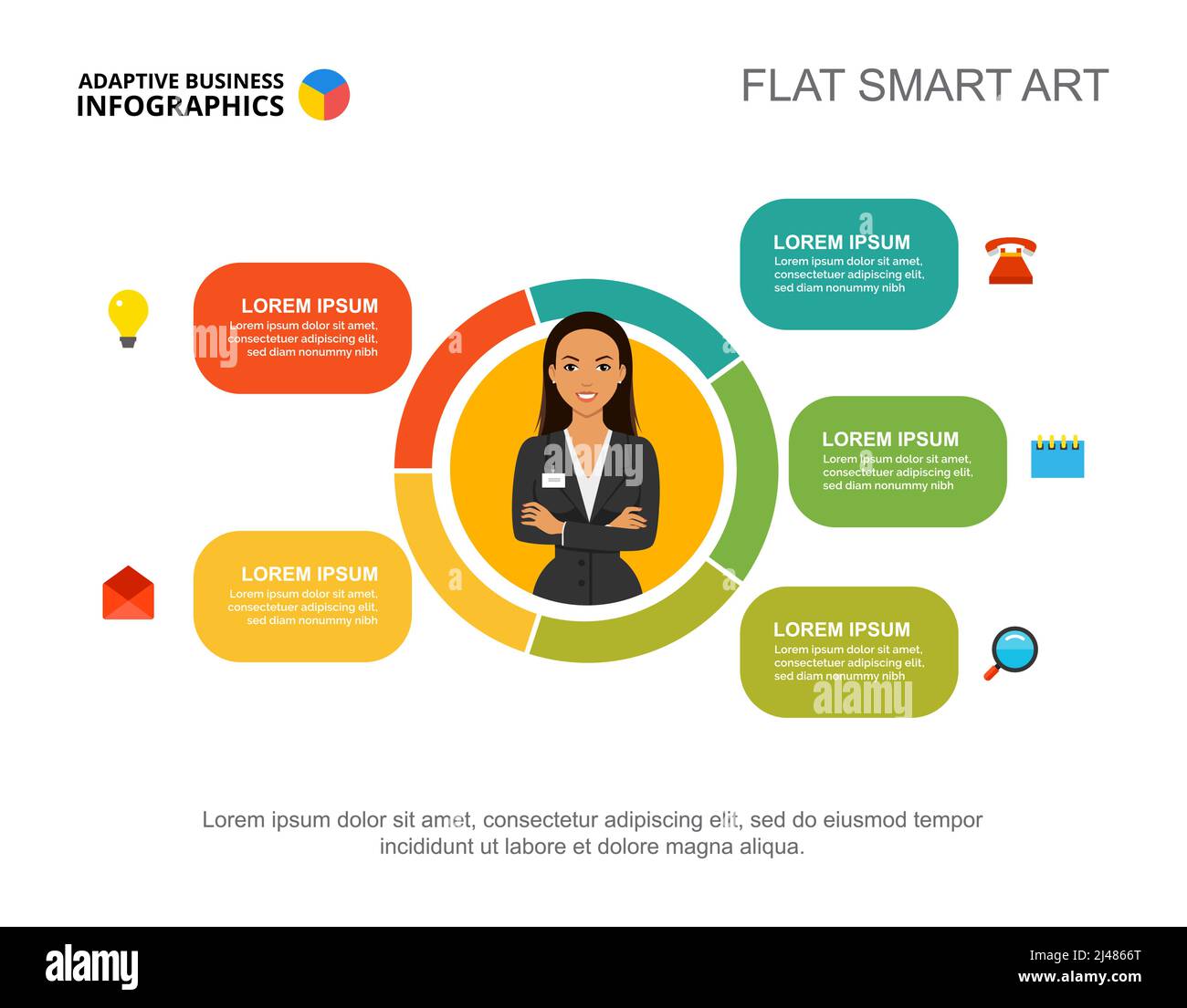 Five ideas process chart template for presentation. Business data ...
