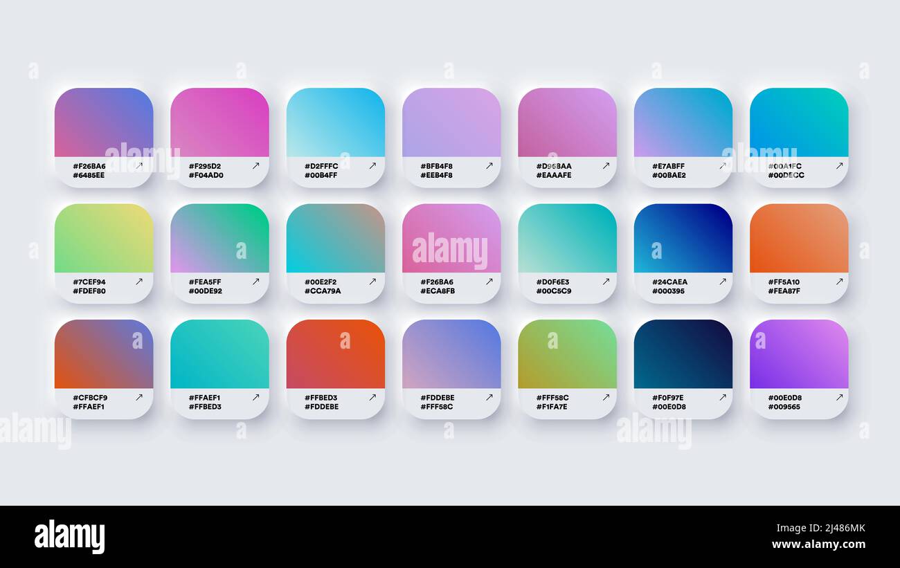 Colour Palette Catalog Samples Gradient in RGB or HEX Pastel and Neon Stock Vector