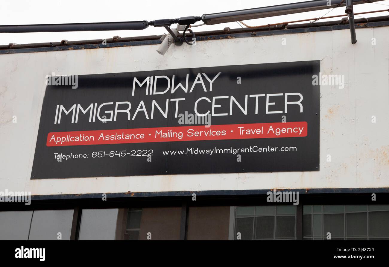 Entrance to The Midway Immigrant Center.  A center for immigrant information and help. St Paul Minnesota MN USA Stock Photo