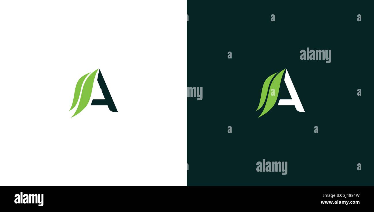 Minimalist and modern initial letter A leaf logo design 2 Stock Vector