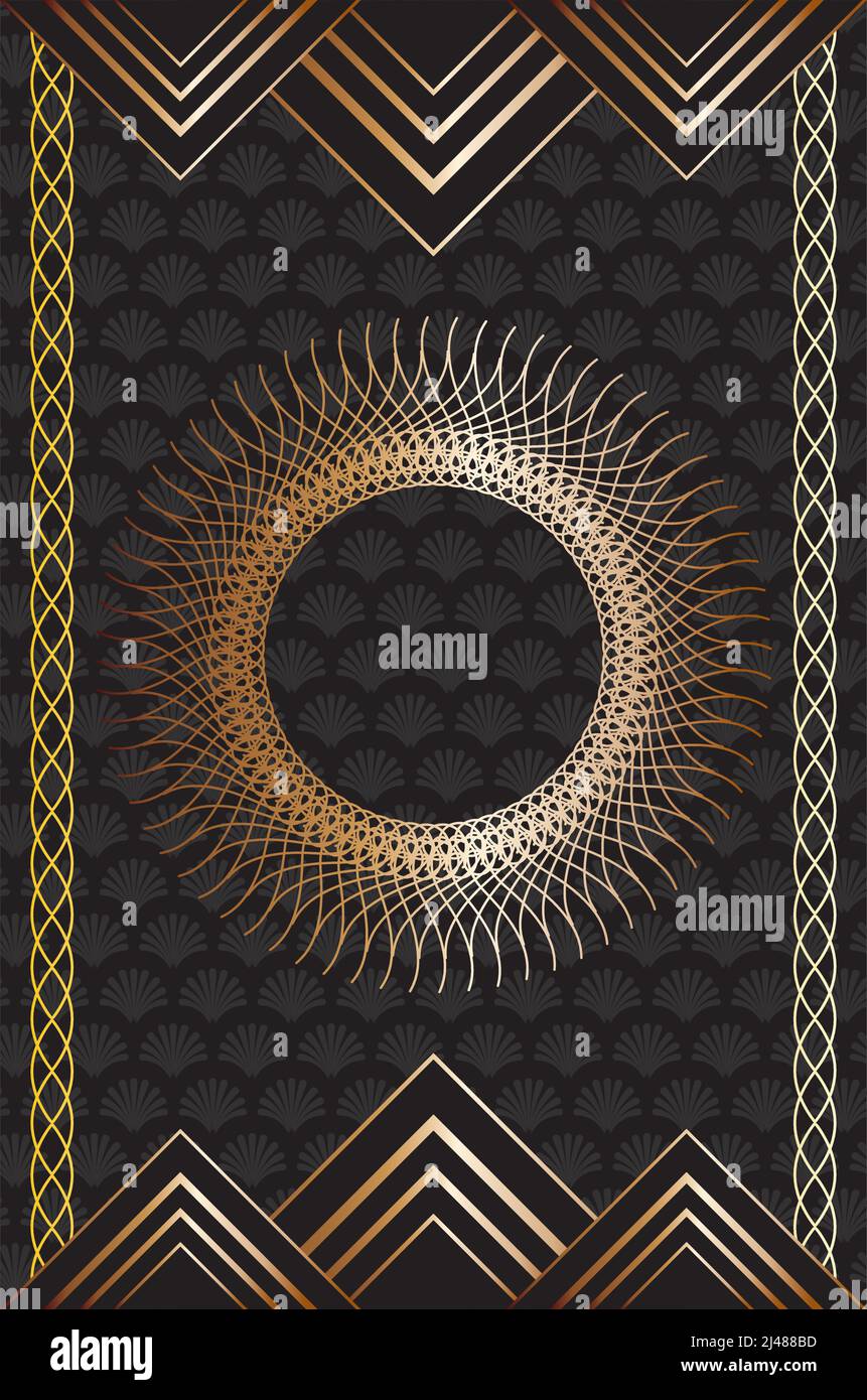 Decorative black and gold geometric frame, art deco inspired