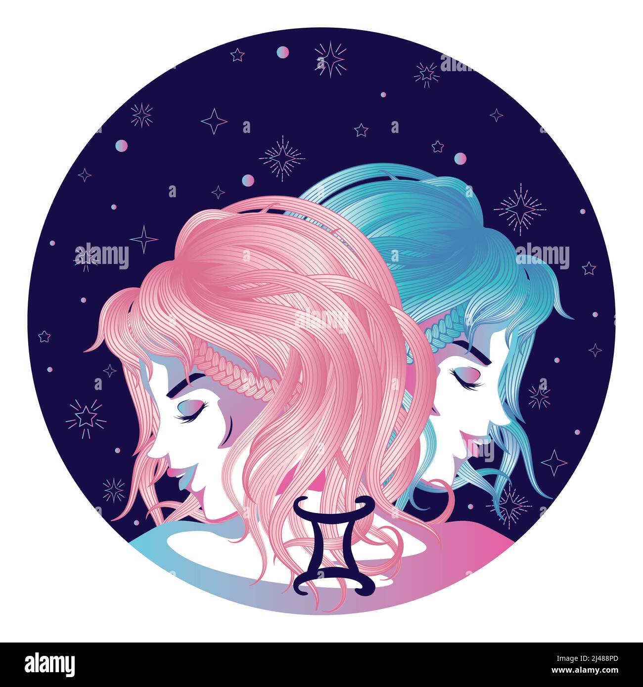 Twin girls as Gemini zodiac sign design illustration Stock Vector Image