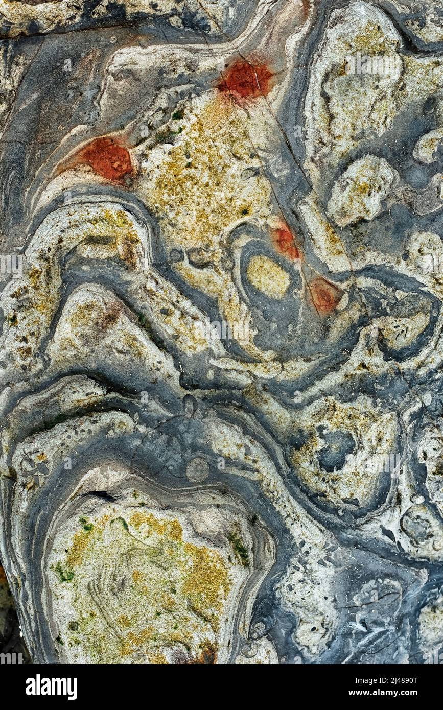 Close-up views of tide pool rocks with unique colors and patterns Stock Photo