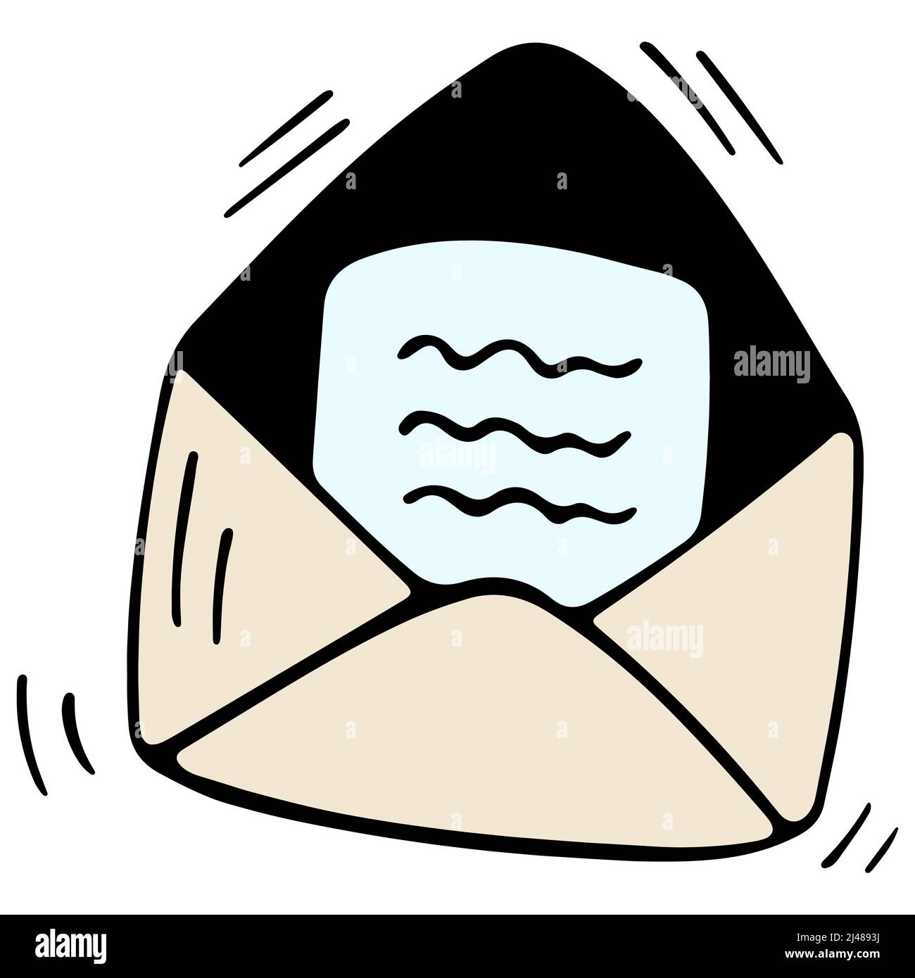 Colored doodle vector letter envelope. Hand drawn logo or icon with thin black line. Stock Vector
