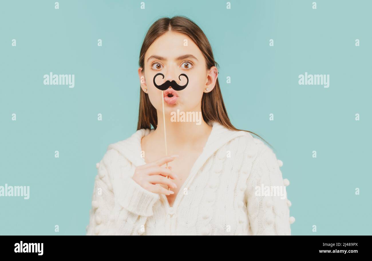 Attractive woman fake moustache hi-res stock photography and images - Alamy