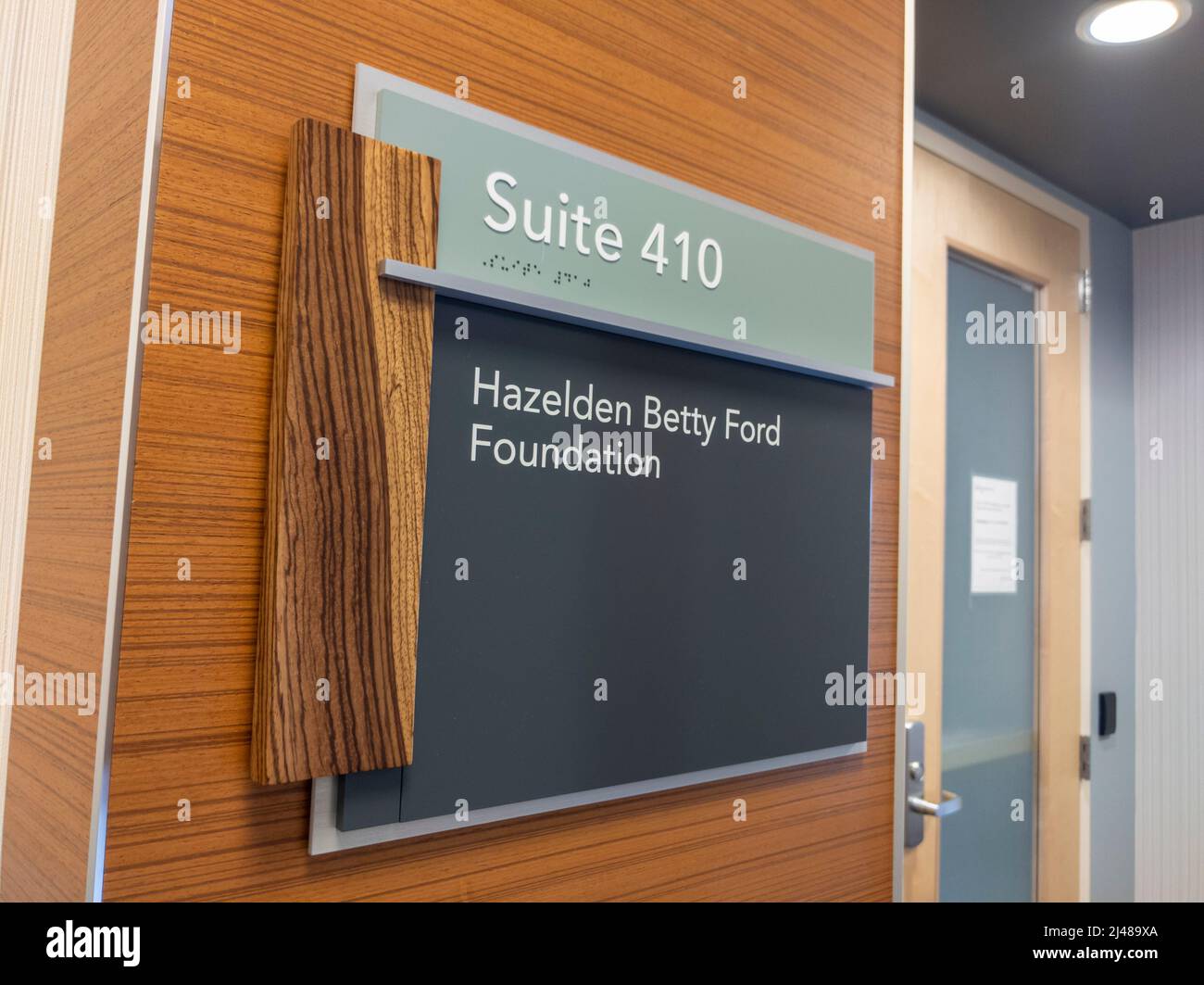 Bellevue, WA USA - circa April 2022: Angled view of the entrance to the Hazelden Betty Ford Foundation inside a medical plaza in downtown Bellevue. Stock Photo