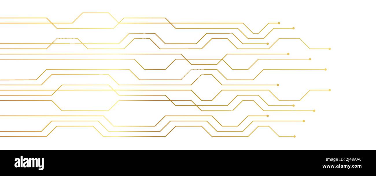 golden circuit board electronics digital technology banner on white ...
