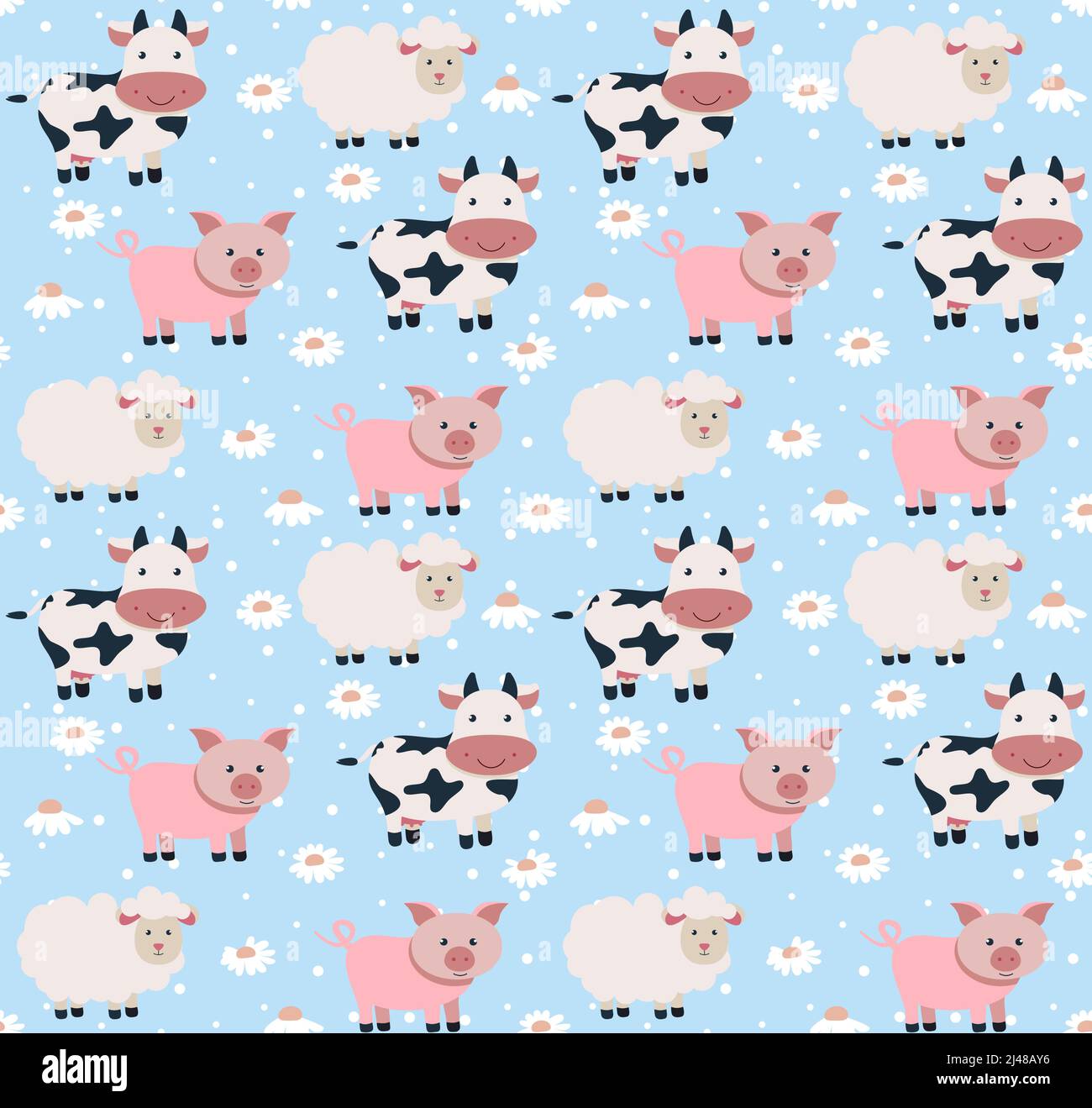 Cute seamless childish pattern in cows. Vector illustration. Eps 10 Stock Vector