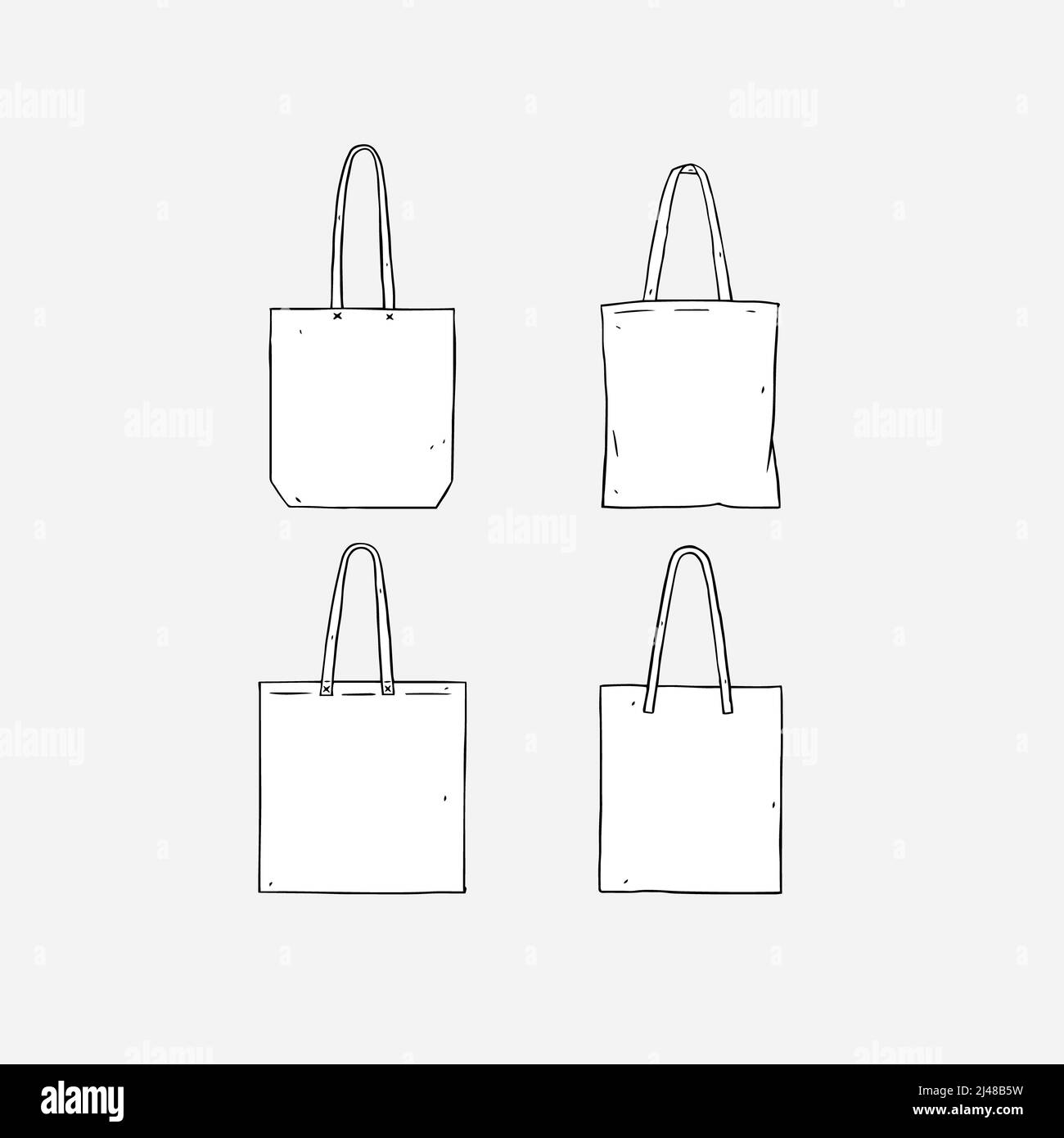 Hand drawn vector illustration of blank white tote bag on white background.  Template fabric bag.canvas shopping bags. mock up Stock Photo - Alamy