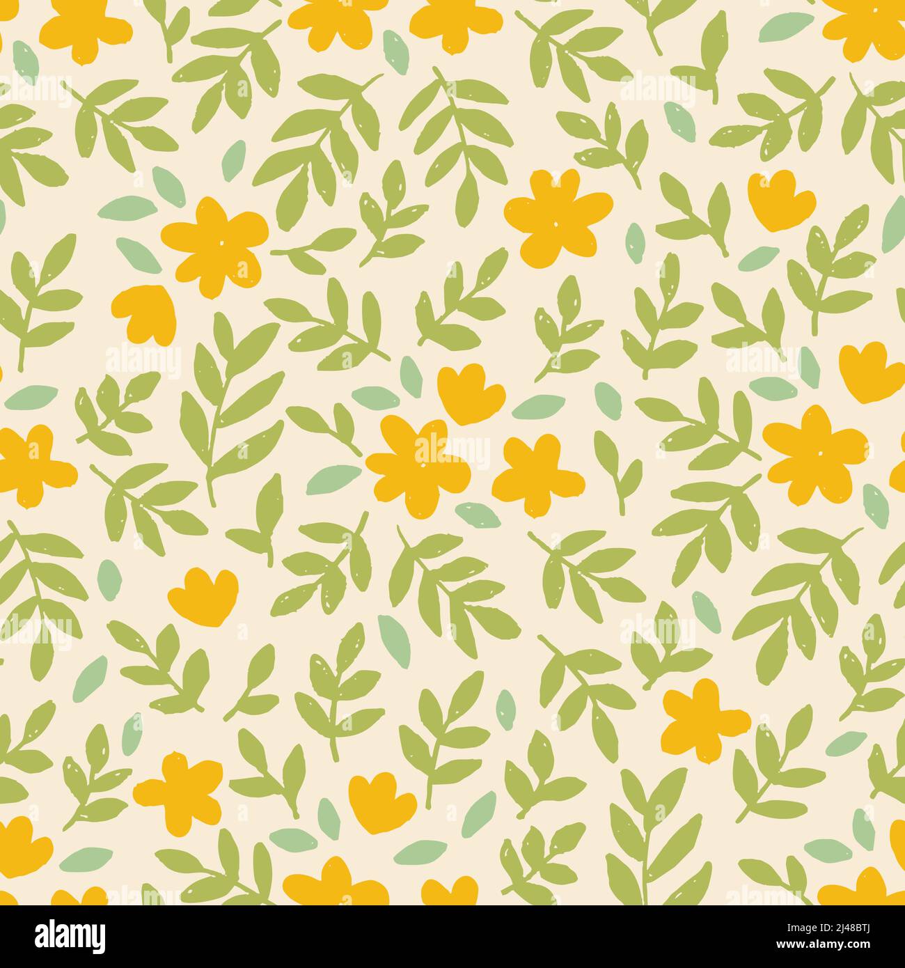 Flowers and leaves hand draw vector seamless pattern. Stock Vector