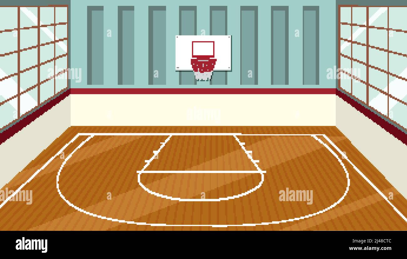 Empty indoor basketball court scene illustration Stock Vector
