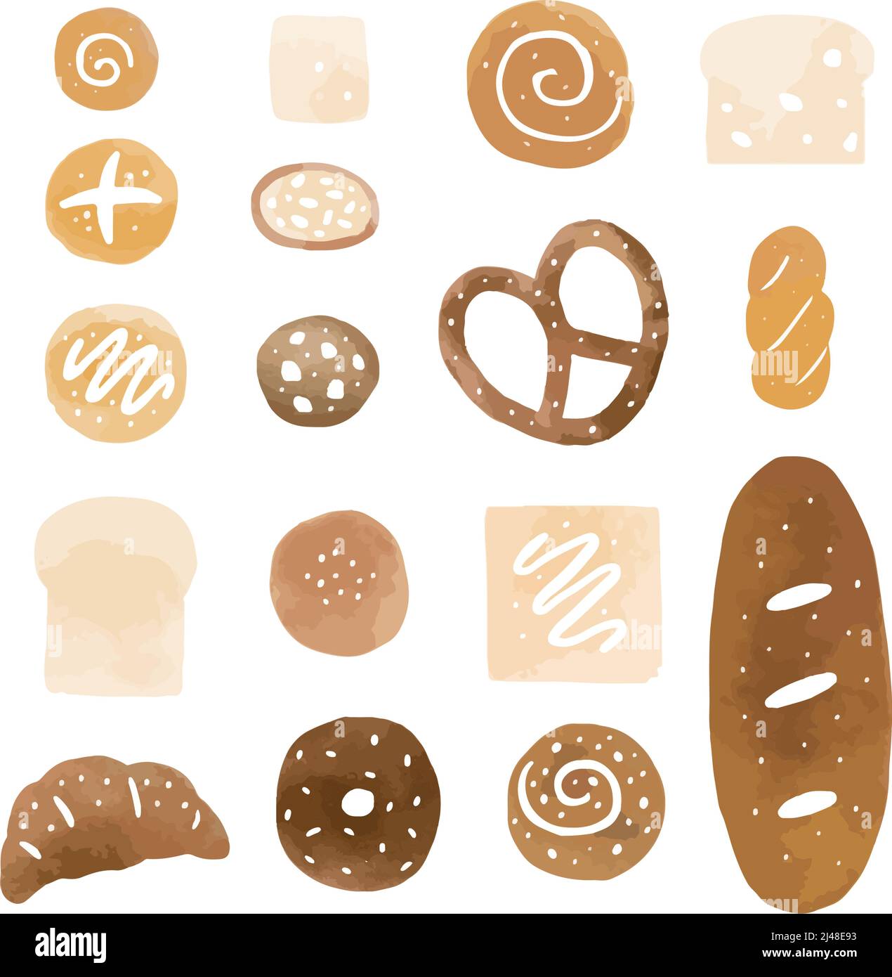 Hand drawn vector illustration of watercolor bread and bakery product ...