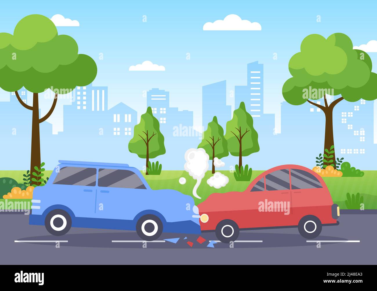 Car Accident Background Illustration with Two Cars Colliding or Hitting  Something on the Road Causing Damage in Cartoon Flat Style Stock Vector  Image & Art - Alamy