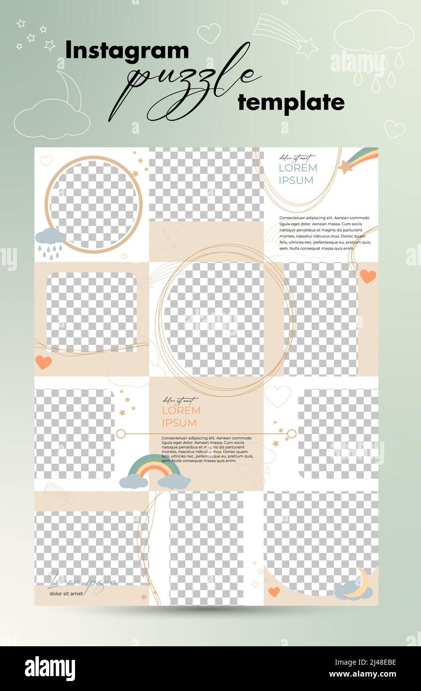 Instagram feed puzzle template. Child theme. Stock Vector