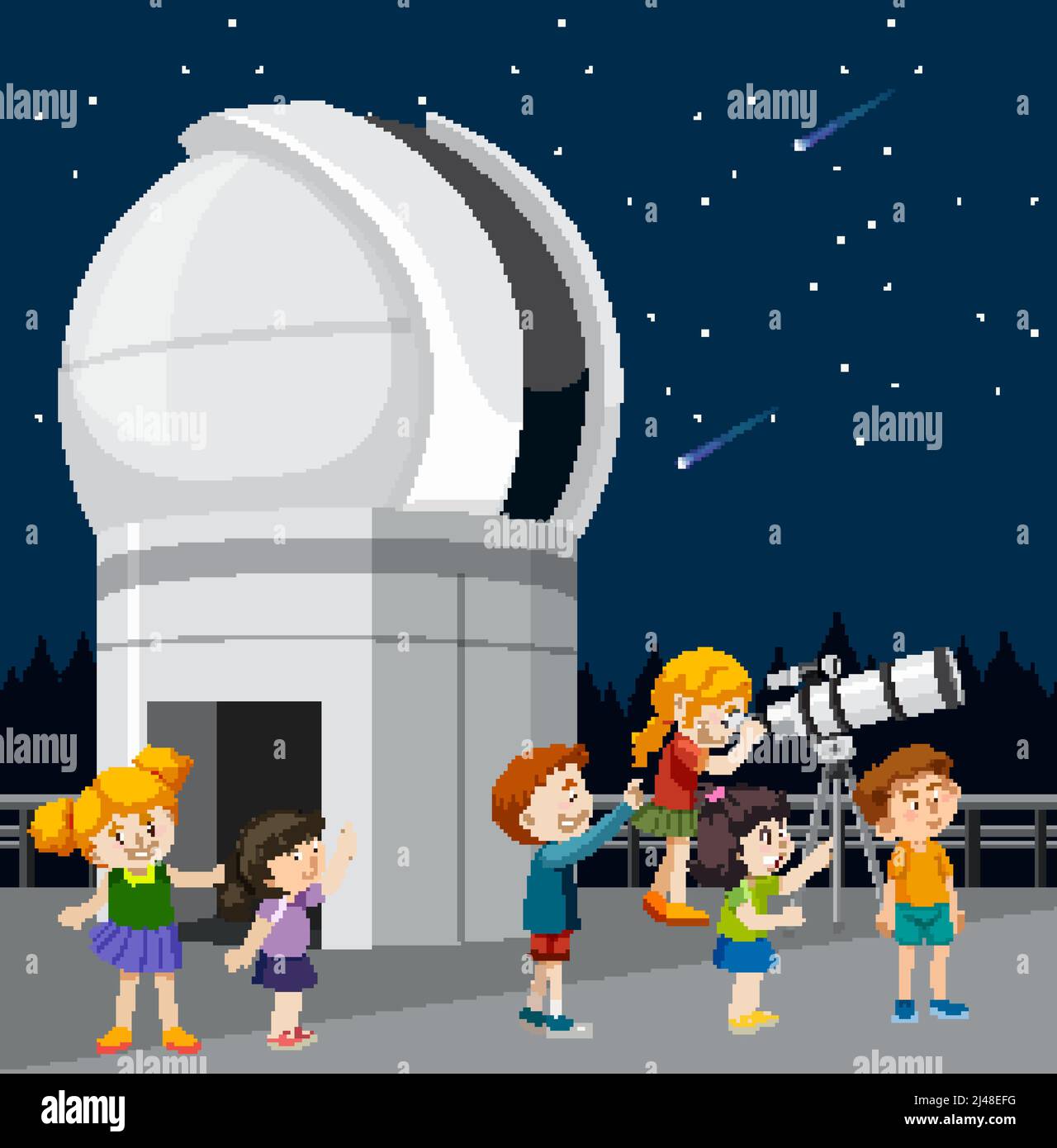Astronomy theme with kids looking at stars illustration Stock Vector ...