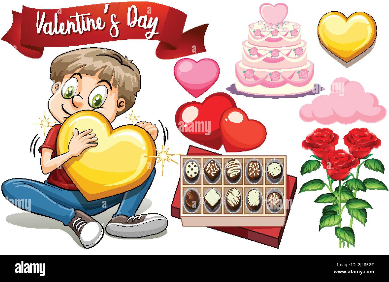 Valentine day with chocolate and roses illustration Stock Vector Image ...