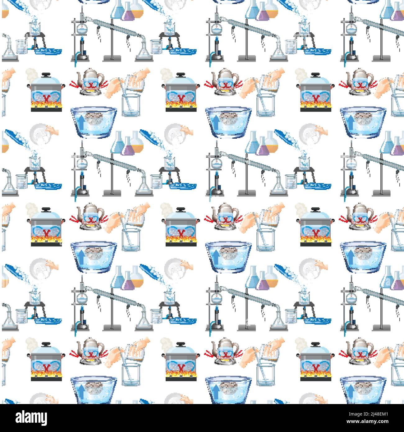 Seamless background with science equipments illustration Stock Vector