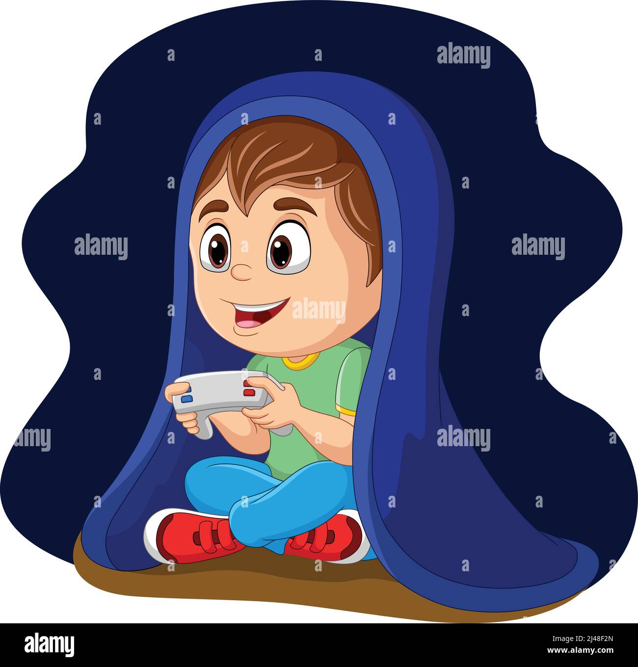Little boy playing a video game under blanket Stock Vector Image & Art