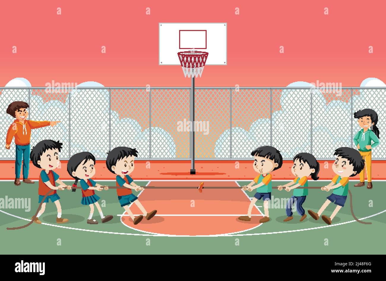 Children playing tug of war game illustration Stock Vector Image &amp; Art ...