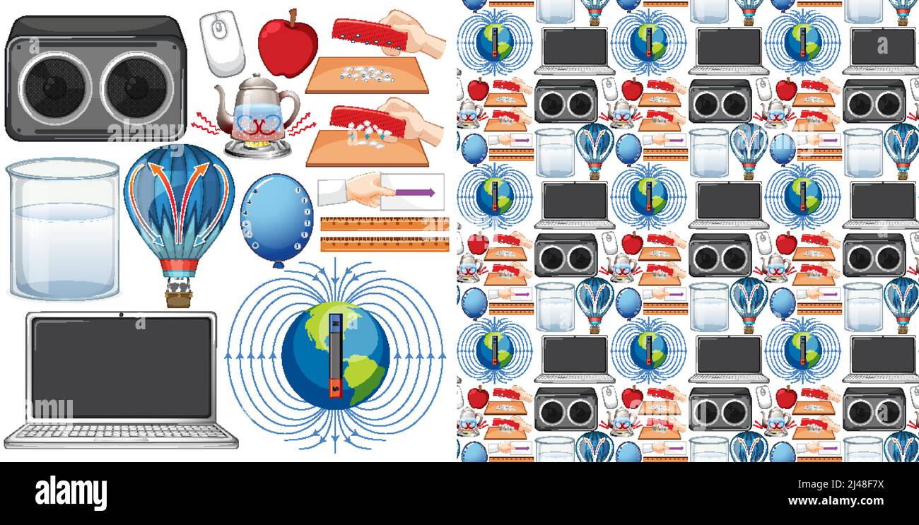 Seamless background with science equipments illustration Stock Vector
