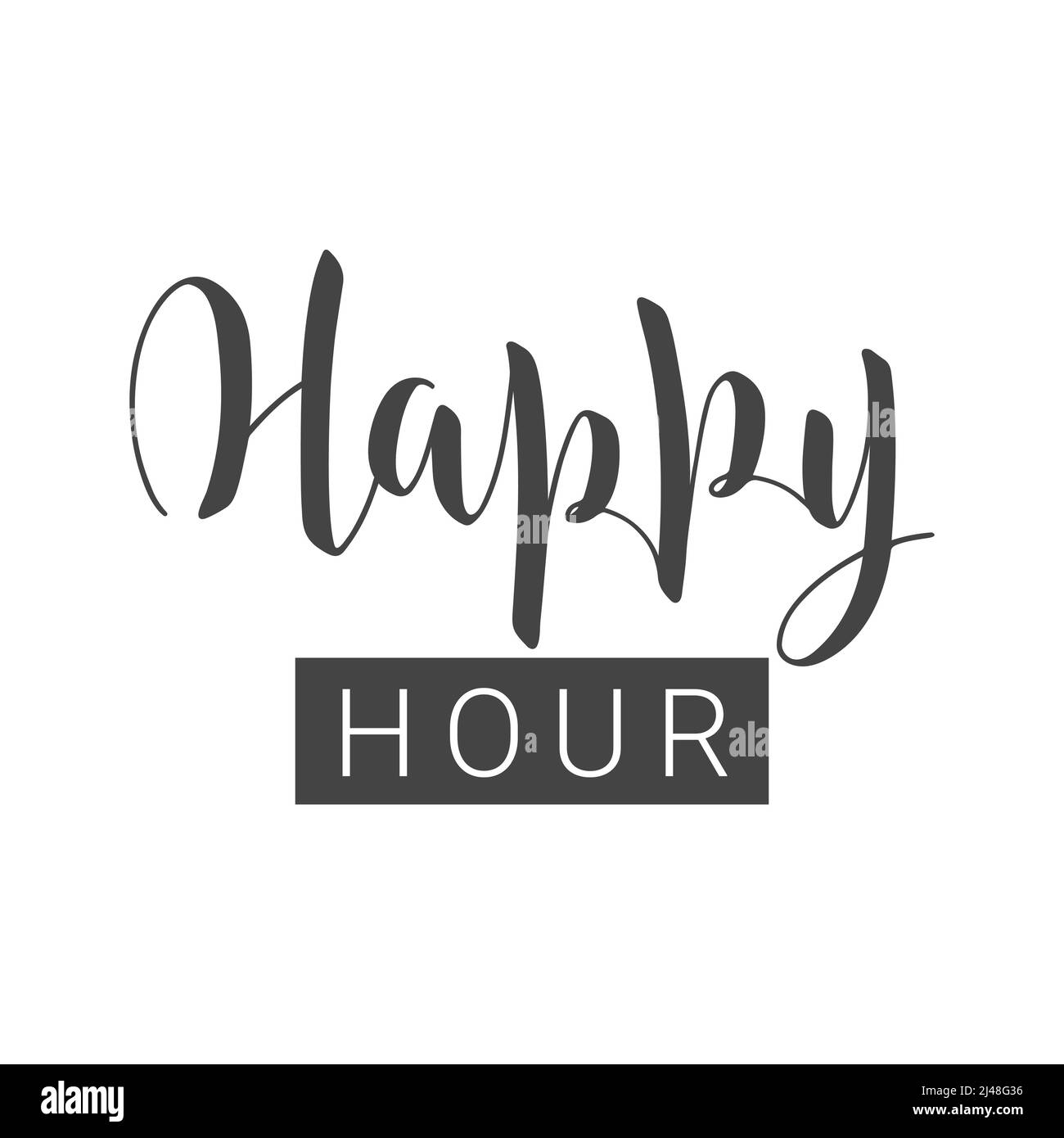 Vector illustration. Handwritten lettering of Happy Hour. Template for Invitation. Objects